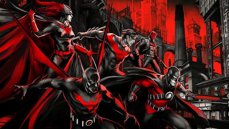 Batman, Comics, Gotham City, Nightwing, Batwoman, Red Robin, Tim Drake, Jason Todd, Red Hood, Batman Beyond, Kate Kane, Terry Mcginnis, HD wallpaper