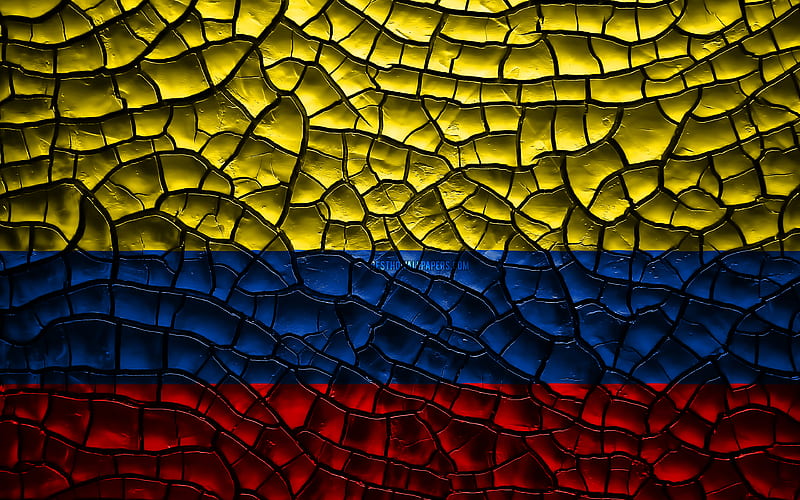 Flag of Colombia cracked soil, South America, Colombian flag, 3D art, Colombia, South American countries, national symbols, Colombia 3D flag, HD wallpaper