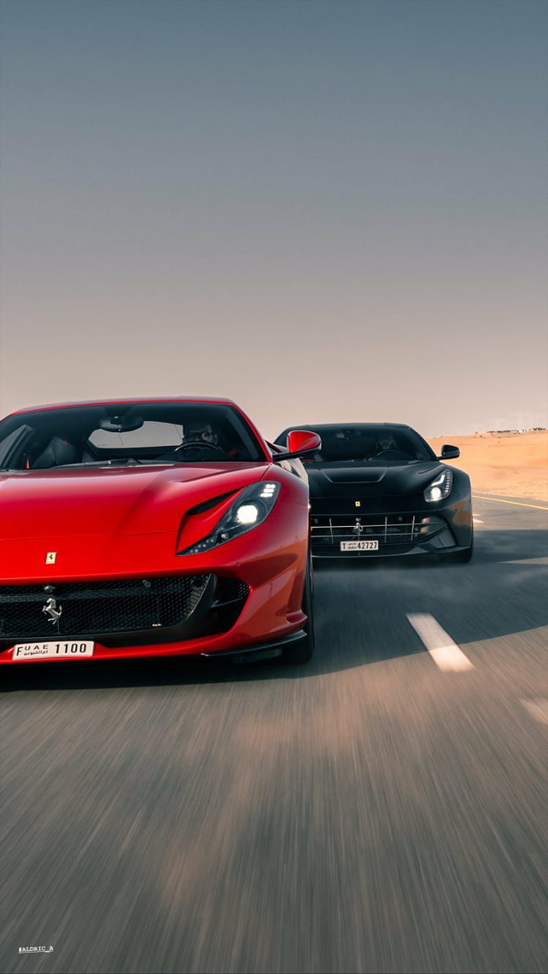 V12 Ferraris, ferrari, red, car, supercar, sports, dubai, new, desert, 2019, HD phone wallpaper