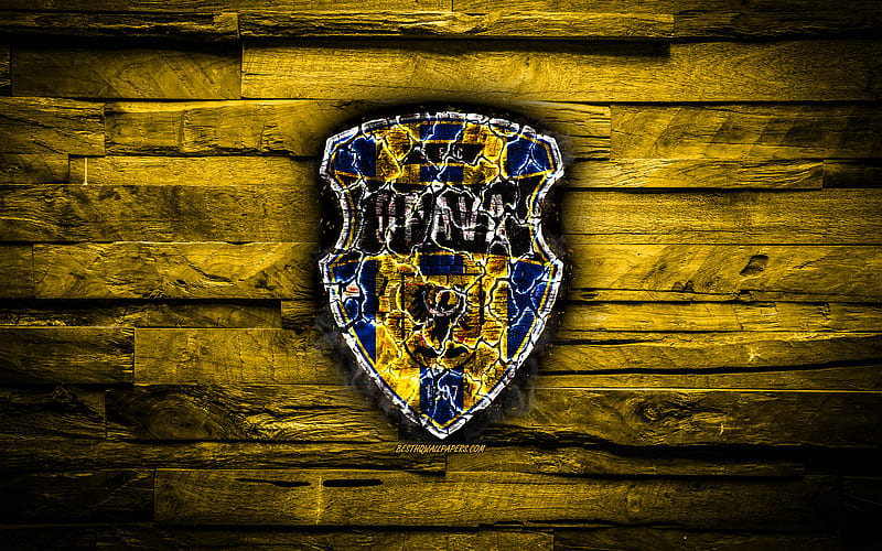 Opava FC, burning logo, Czech First League, yellow wooden background, czech football club, SFC Opava, grunge, football, soccer, Opava logo, Czech Republic, HD wallpaper