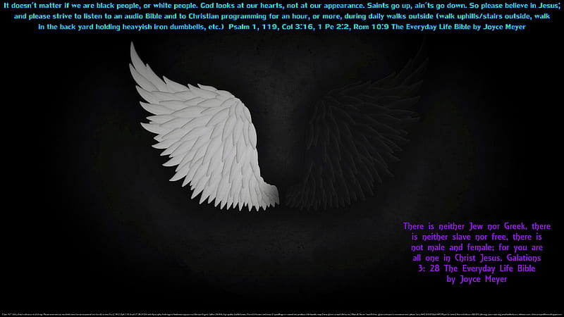 Black or White Issue Solved 2, angels wings, wings, christianity, christian, black and white, religious, peace, hope, sayings, quotes, love, hate, racism, faith, HD wallpaper