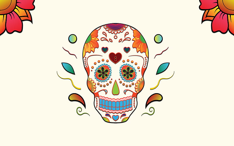 Skull Colorful Flowers, skull, flowers, artist, colorful, digital-art, HD wallpaper