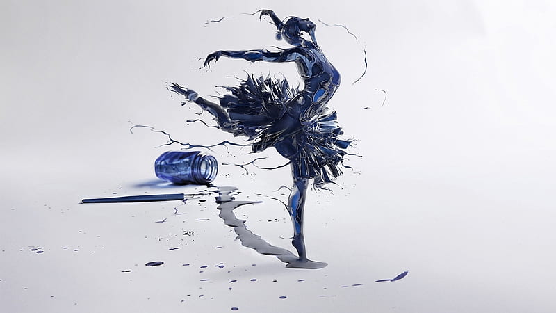 Epitome of Art, ballerina, pen, ink, bottle, bonito, blue, splas, HD wallpaper