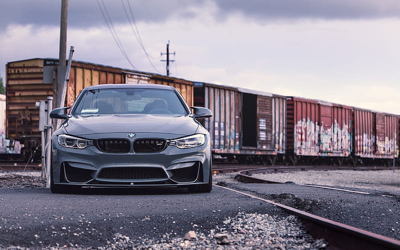 BMW M4, F82, front view, sports coupe, gray new m4, German cars, tuning M4 F82, Graphite M4, Railway station, HD wallpaper