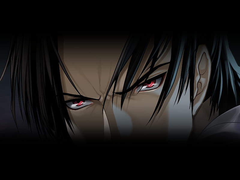 Kong Taolo, male, the cyber slayer, kikokuga, taolo kong, close up, black background, anime, red eyes, black hair, HD wallpaper