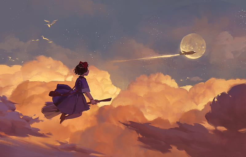 Anime, Kiki's Delivery Service, Cloud , Witch, HD wallpaper