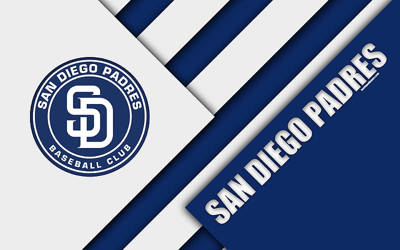 San Diego Padres, MLB white blue abstraction, logo, material design, baseball, San Diego, California, USA, Major League Baseball, HD wallpaper