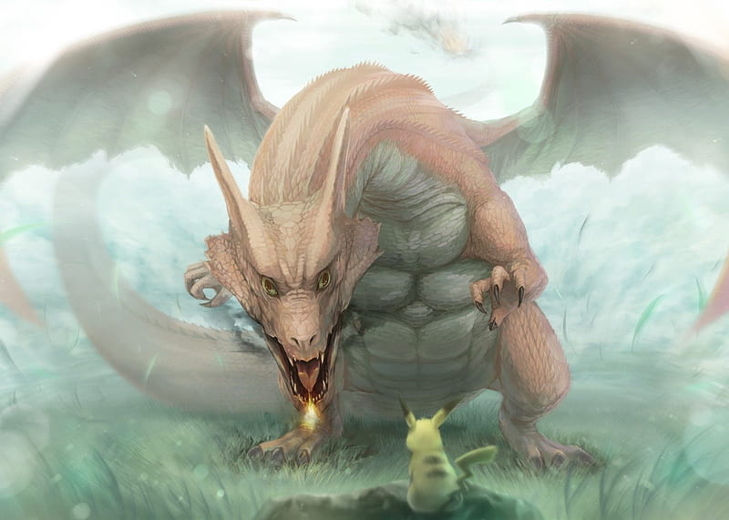 Not Scared?, cute, monsters, nice, cool, charizard, painted, dragon, pikachu, HD wallpaper