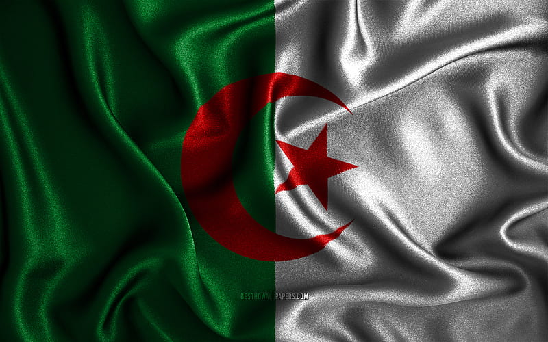 Algerian flag silk wavy flags, African countries, national symbols, Flag of Algeria, fabric flags, Algeria flag, 3D art, Algeria, Africa, Algeria 3D flag, HD wallpaper