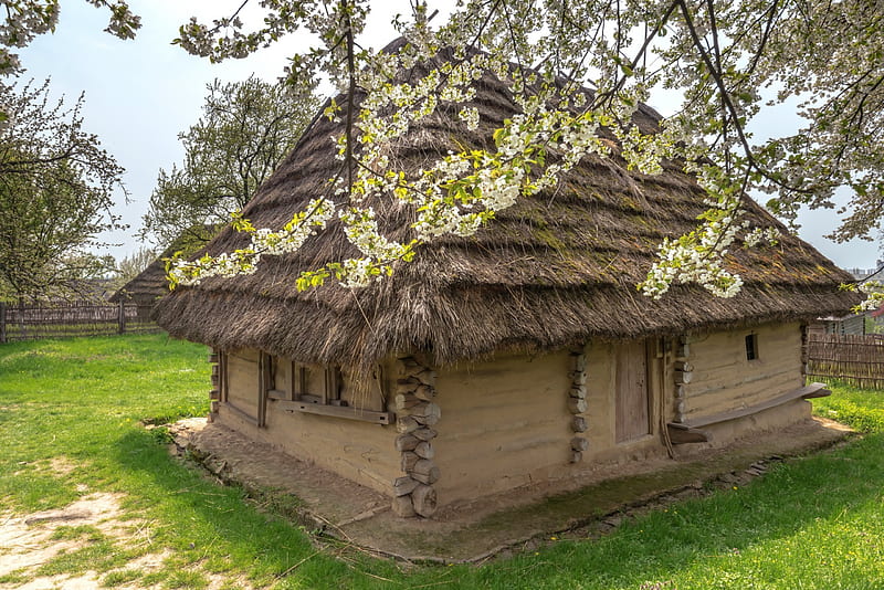 old hut, ukraine, adobes, strikha, straw, ukrainian village, house, HD wallpaper