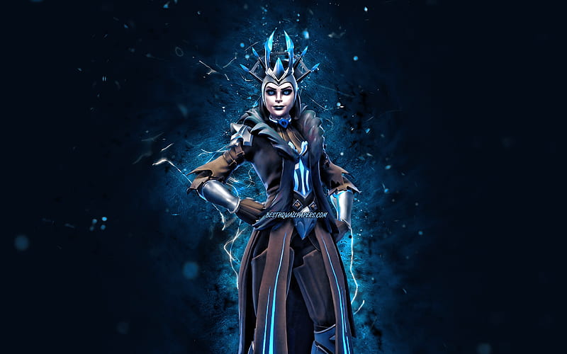 The Ice Queen blue neon lights, 2020 games, Fortnite Battle Royale, Fortnite characters, The Ice Queen Skin, Fortnite, The Ice Queen Fortnite, HD wallpaper