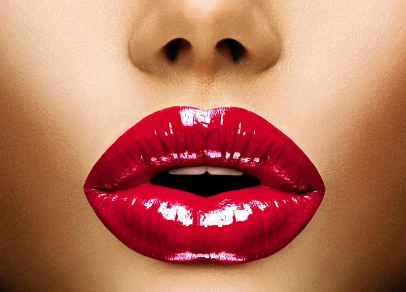 Red, face, lips, woman, lipstick, HD wallpaper