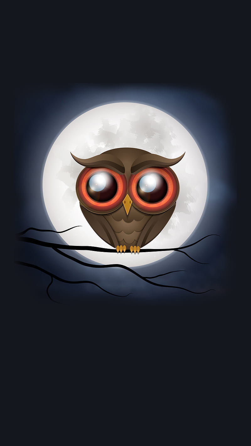 Cute Owl and Moon, Kiss, branch, brown, dark, halloween, night, orange,  tree, HD phone wallpaper | Peakpx