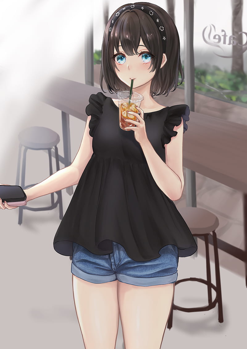 Girl, drink, cup, anime, art, HD phone wallpaper | Peakpx