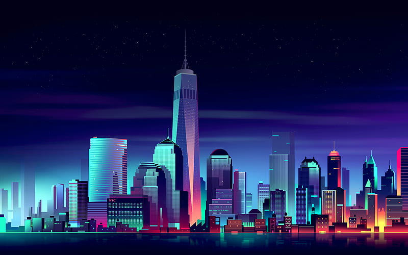 New York, art, nightscapes, skyscrapers, America, USA, HD wallpaper