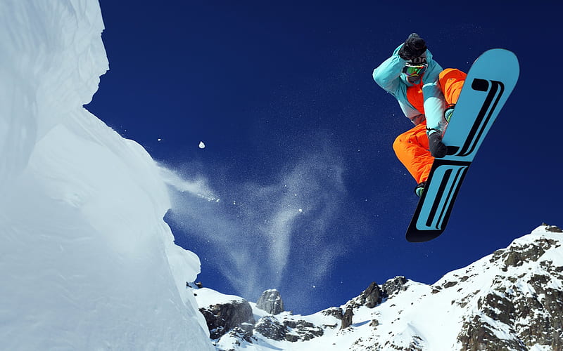 mountain, jump, skiing, mountains, sport, extreme, snowboarding, HD wallpaper