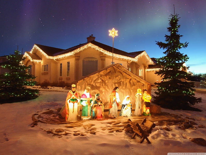 Outdoor Christmas Nativity Scene, nativity, christmas outdoor, scene, HD wallpaper
