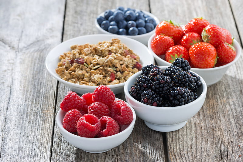Food, Breakfast, Berry, Blueberry, Muesli, Raspberry, Strawberry, HD wallpaper