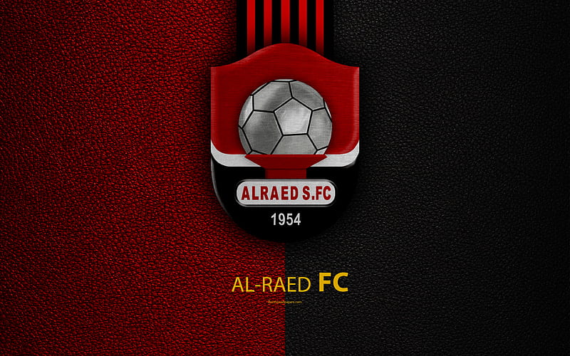 Al-Raed FC Saudi Football Club, leather texture, logo, red black lines, Saudi Professional League, Buraydah, Saudi Arabia, football, HD wallpaper