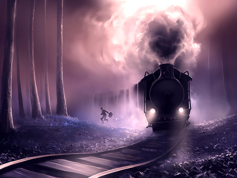 Steam Train Escape, train, artist, artwork, digital-art, HD wallpaper