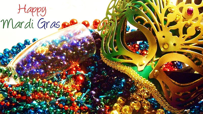 Golden Face Mask With Colorful Decoration Beads Mardi Gras, HD wallpaper