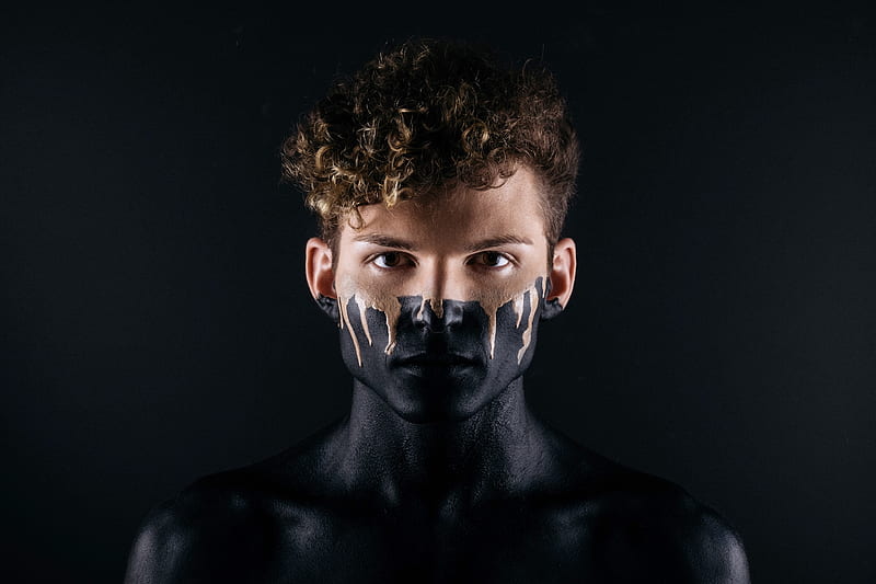 man with black body paint, HD wallpaper