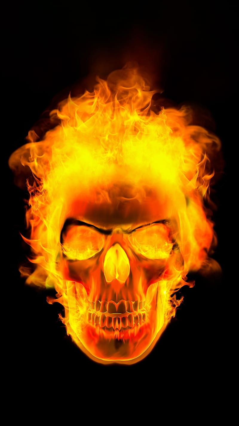 Skull, black, fire, fire skull, flame, head, heavy metal, hot, red, rock'n  roll, HD phone wallpaper | Peakpx