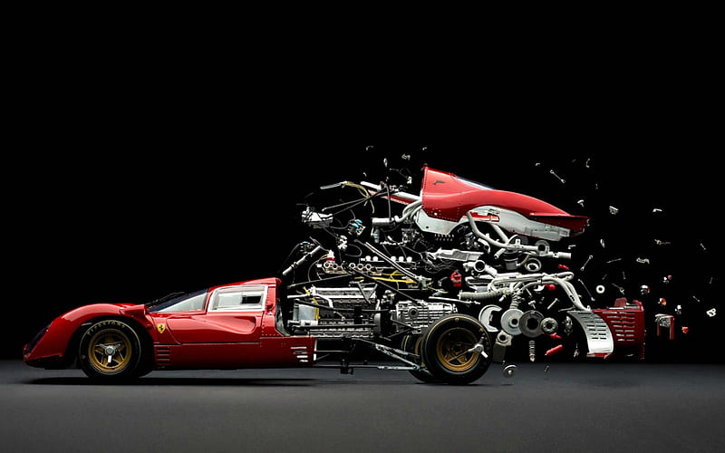Exploded View of a Ferrari, Exploded, View, carros, Ferrari, HD wallpaper