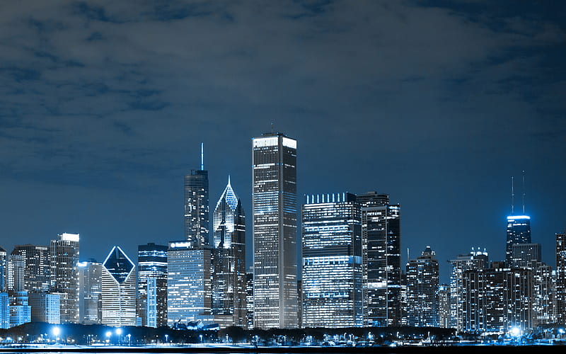 Chicago modern buildings, american cities, Illinois, nightscapes, America, Chicago at night, USA, City of Chicago, Cities of Illinois, HD wallpaper