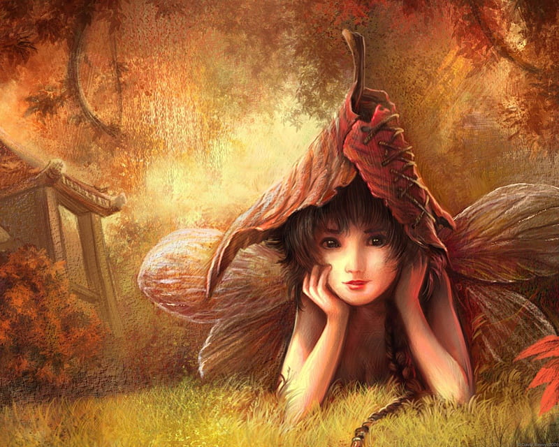 Cute little forest fairy~, pretty, fantasy, wings, elf, yellow, abstract,  fairy, HD wallpaper | Peakpx