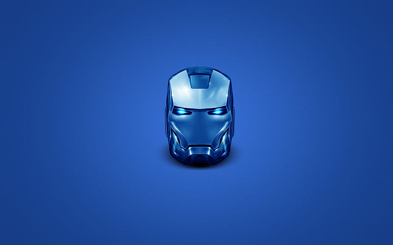 Blue Iron Man Helmet, minimal, superheroes, Iron Man, blue background, Iron Man Helmet, HD wallpaper