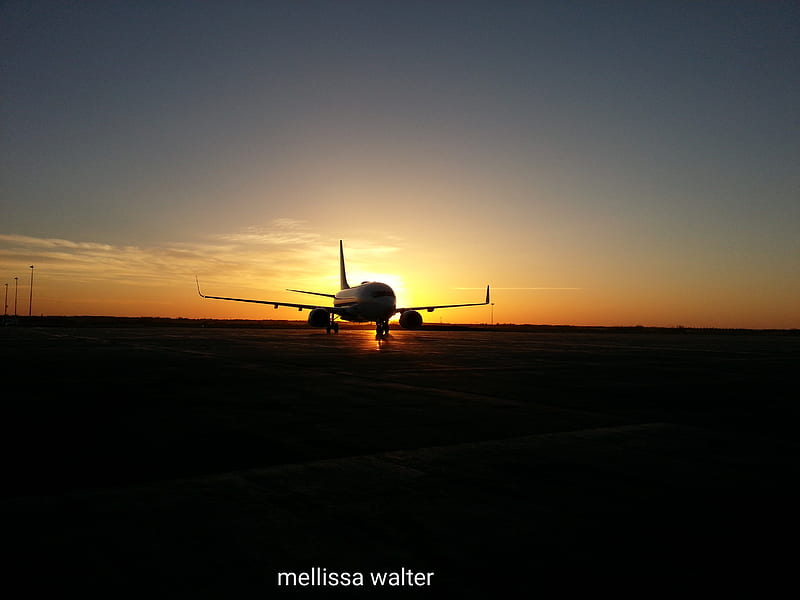 Airplane, aviation, dark, night, plane, ramp, simple, sunset, HD wallpaper