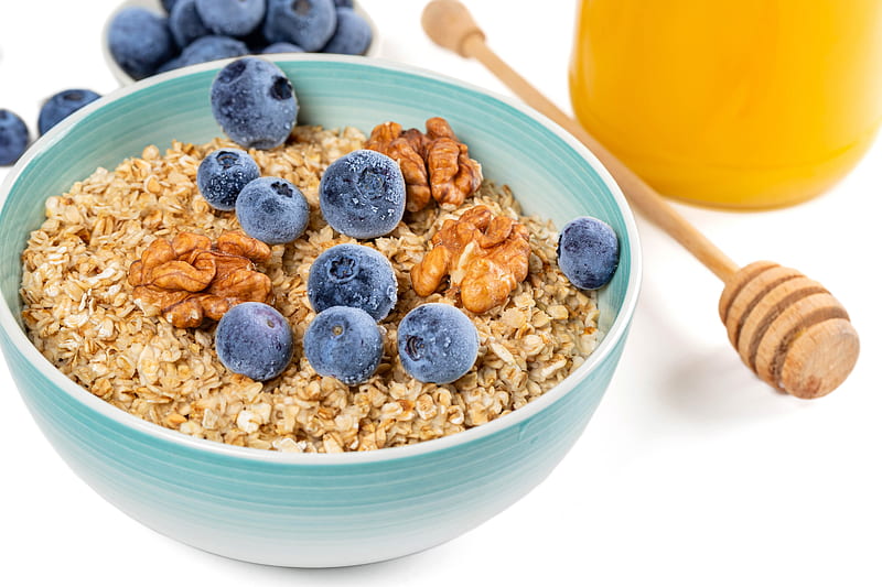 oatmeal, berries, nuts, bowl, breakfast, HD wallpaper