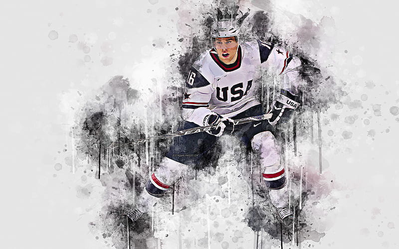 Joe Pavelski American hockey player, paint art, US hockey team, USA, splashes of paint, art, grunge style, HD wallpaper