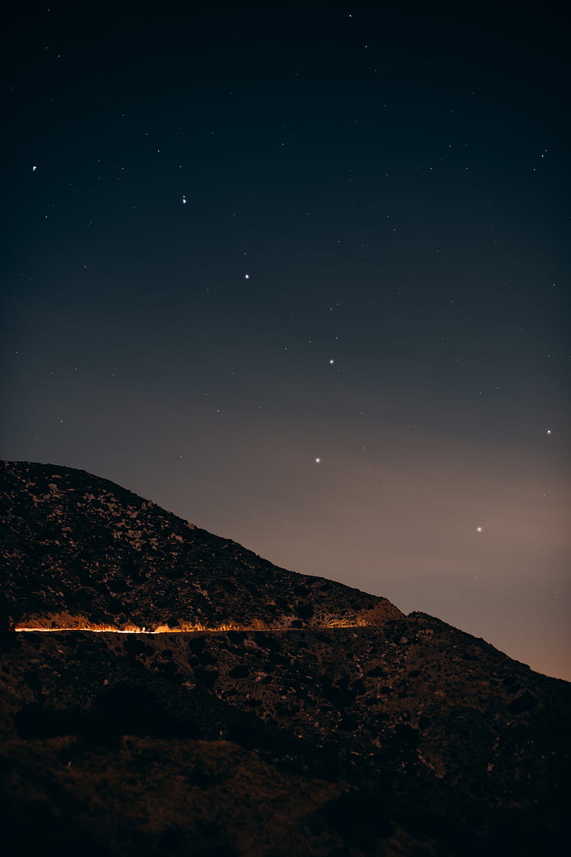mountain, hill, night, starry sky, HD phone wallpaper