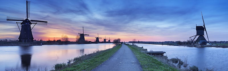 windmills, netherlands, south holland, in, kinderdijk, HD wallpaper
