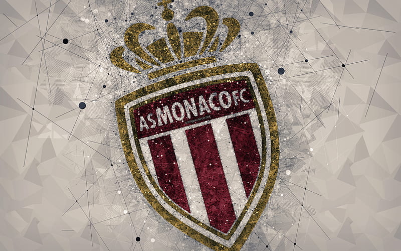 AS Monaco FC geometric art, French football club, creative art, logo, emblem, Ligue 1, gray abstract background, Monaco, France, football, HD wallpaper