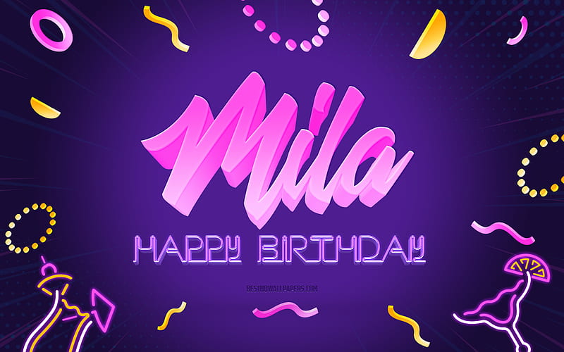Happy Birtay Mila Purple Party Background, Mila, creative art, Happy Mila birtay, Mila name, Mila Birtay, Birtay Party Background, HD wallpaper