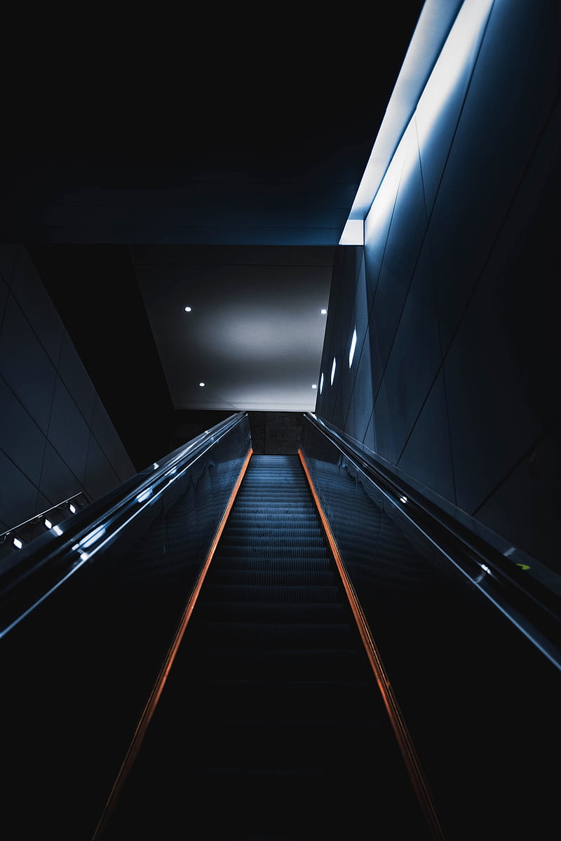 stairs, escalator, construction, dark, room, HD phone wallpaper