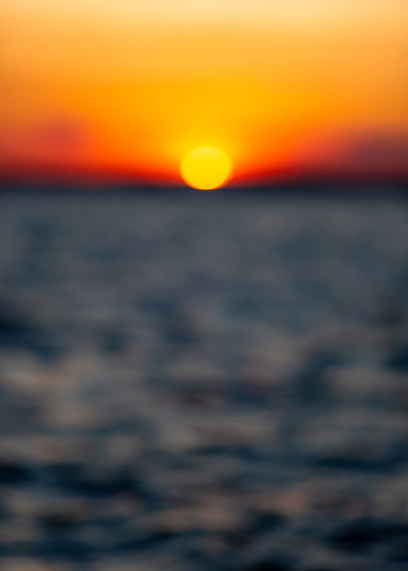 sunset, sun, sea, blur, horizon, HD phone wallpaper