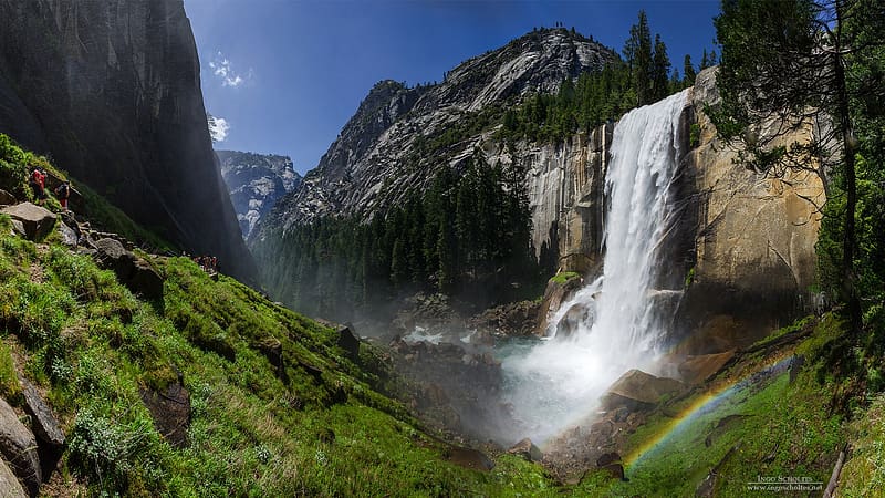 Rainbow, Mountain, Waterfall, , Yosemite National Park, Vernal Fall, HD wallpaper