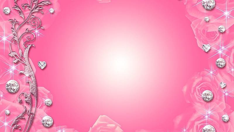 White Glittering Heart Shape Stones In Pink Background Pink Background, HD wallpaper