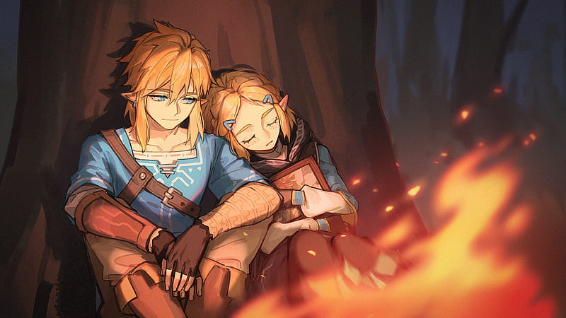 Download Princess Zelda And Link Hugging Botw Wallpaper