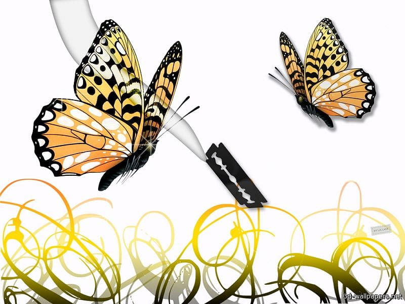Butterflies and Razor Blades, razor blade, butterflies, necklace, HD wallpaper