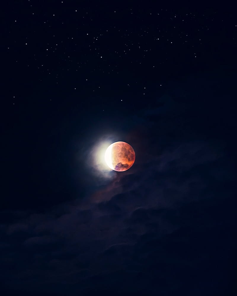 moon, full moon, red moon, sky, night, stars, dark, HD mobile wallpaper