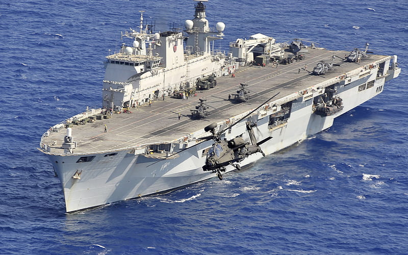 HMS Ocean, assault ship, ocean, helicopter carrier, UK Landing Force, warships, HD wallpaper