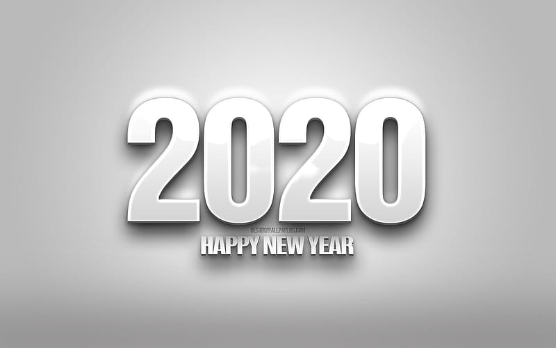 2020 white 3d background, Happy New Year 2020, white background, 3d letters, 2020 concepts, 2020 white background, HD wallpaper