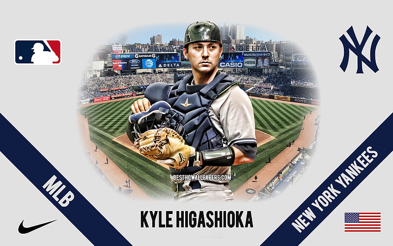 Kyle Higashioka, New York Yankees, American Baseball Player, MLB, portrait, USA, baseball, Yankee Stadium, New York Yankees logo, Major League Baseball, HD wallpaper