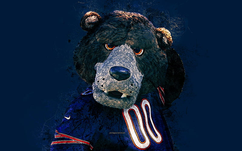 Staley Da Bear, official mascot, Chicago Bears art, NFL, USA, grunge art, symbol, blue background, paint art, National Football League, NFL mascots, Chicago Bears mascot, HD wallpaper