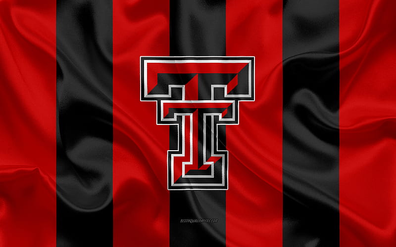 Texas Tech, American football team, emblem, silk flag, red-black silk texture, NCAA, Texas Tech logo, Lubbock, Texas, USA, American football, Texas Tech University, HD wallpaper